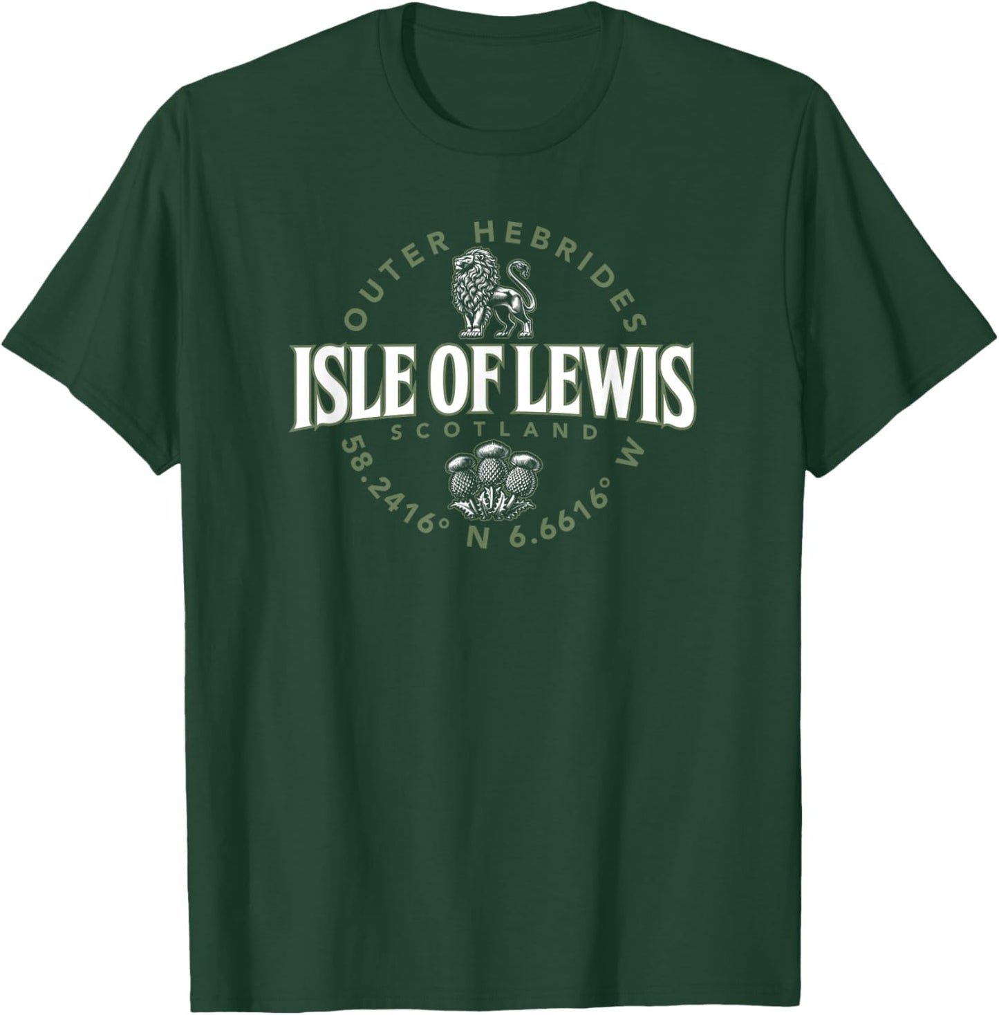 Isle of Lewis Scotland Outer Hebrides Coordinates Label 2C T-Shirt - T-Shirt | Forest