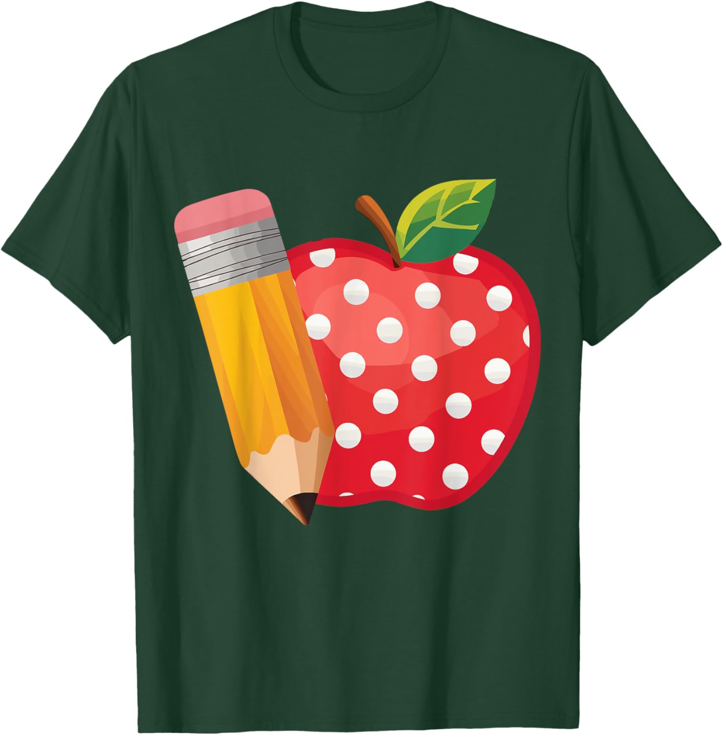Back to School Pencil and Apple Teacher Student T-Shirt - T-Shirt | Forest