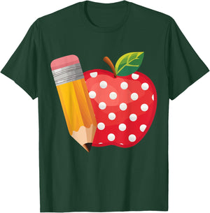 Back to School Pencil and Apple Teacher Student T-Shirt - T-Shirt | Forest