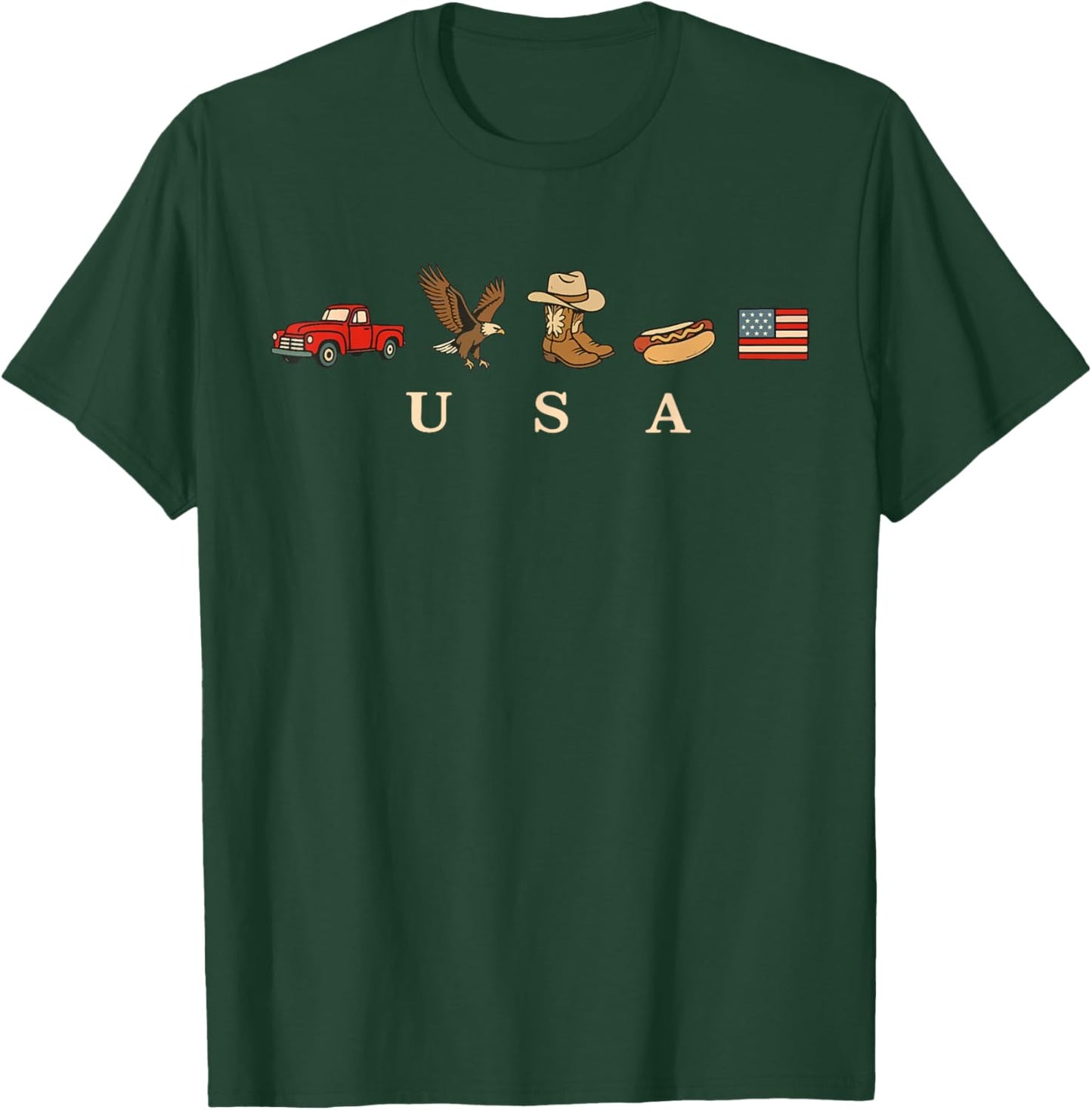 Funny 4th of July USA Icons American Flag Independence Day T-Shirt - T-Shirt | Forest