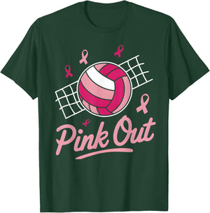 Volleyball Pink Out Breast Cancer Awareness Pink Ribbon T-Shirt - T-Shirt | Forest