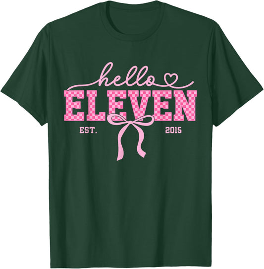 11th Birthday Girl Checkered Coquette Bow 11 Year Old Girl T-Shirt - T-Shirt | Forest
