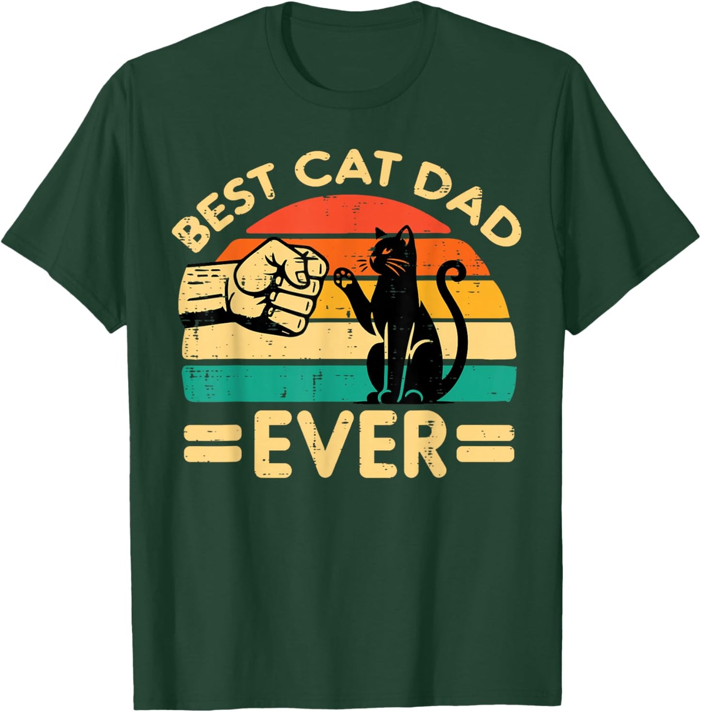 Best Cat Dad Ever Fist Bump Retro Fur Papa Fathers Day Men T-Shirt - T-Shirt | Forest