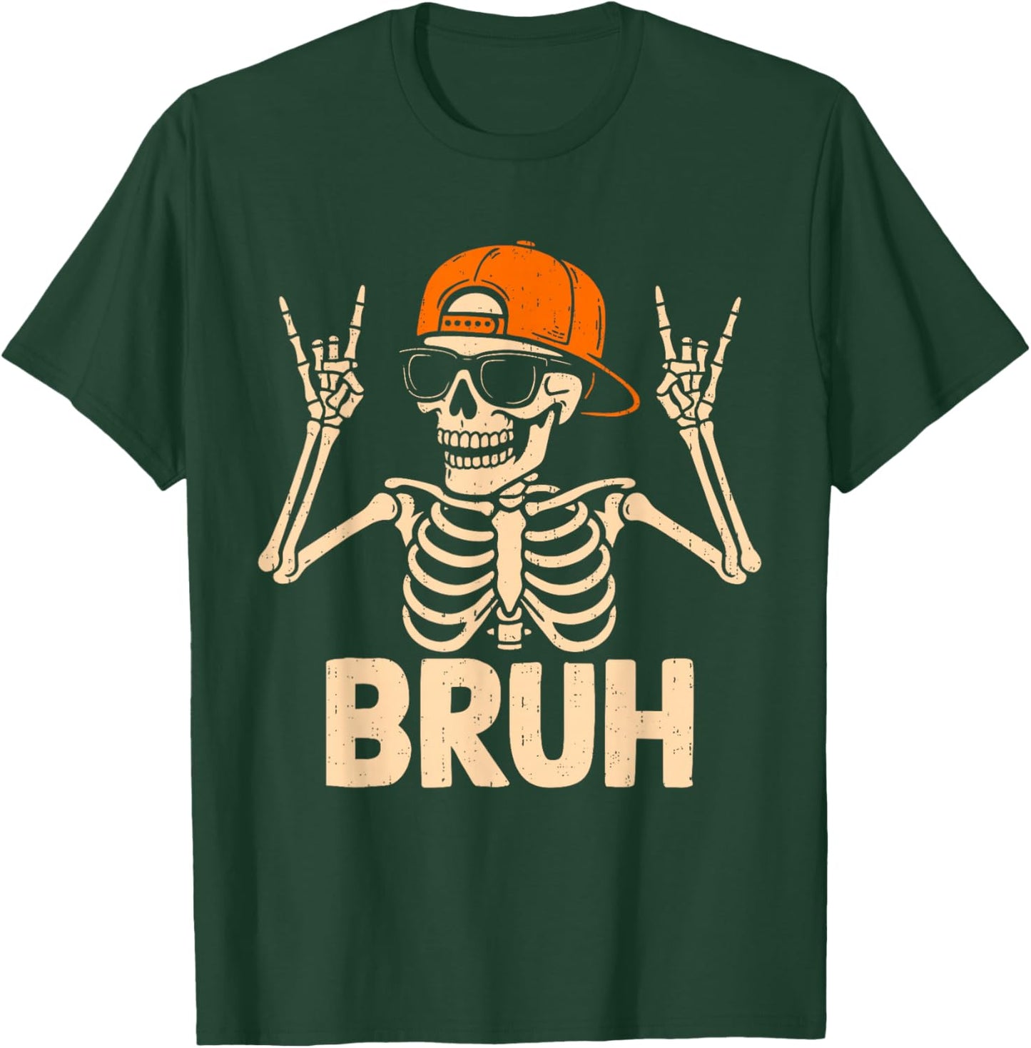 Cool Bruh Punk Rock On Skeleton Rocker Halloween Spooky T-Shirt - T-Shirt | Forest