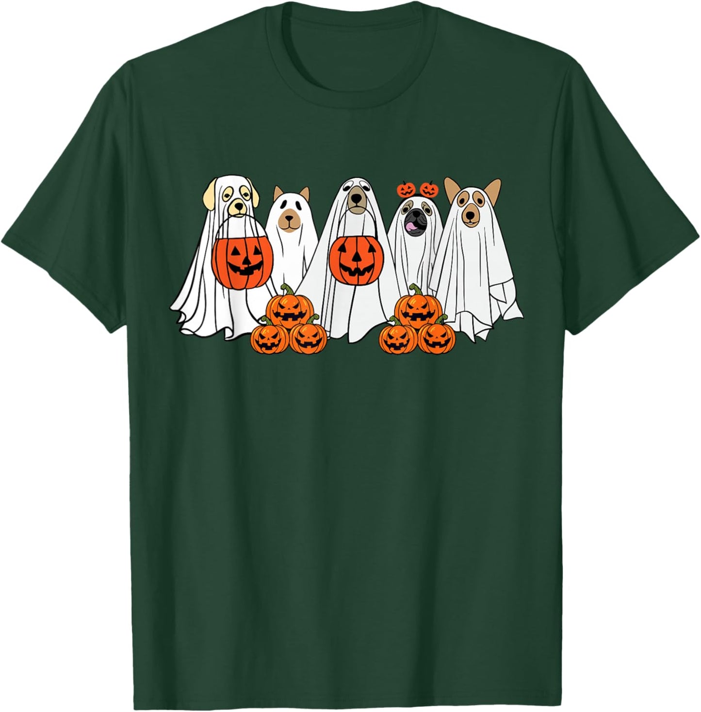 Dog Ghost Cute Dog Dressed As Ghost Funny Halloween Dog Women Kids T-Shirt - T-Shirt | Forest
