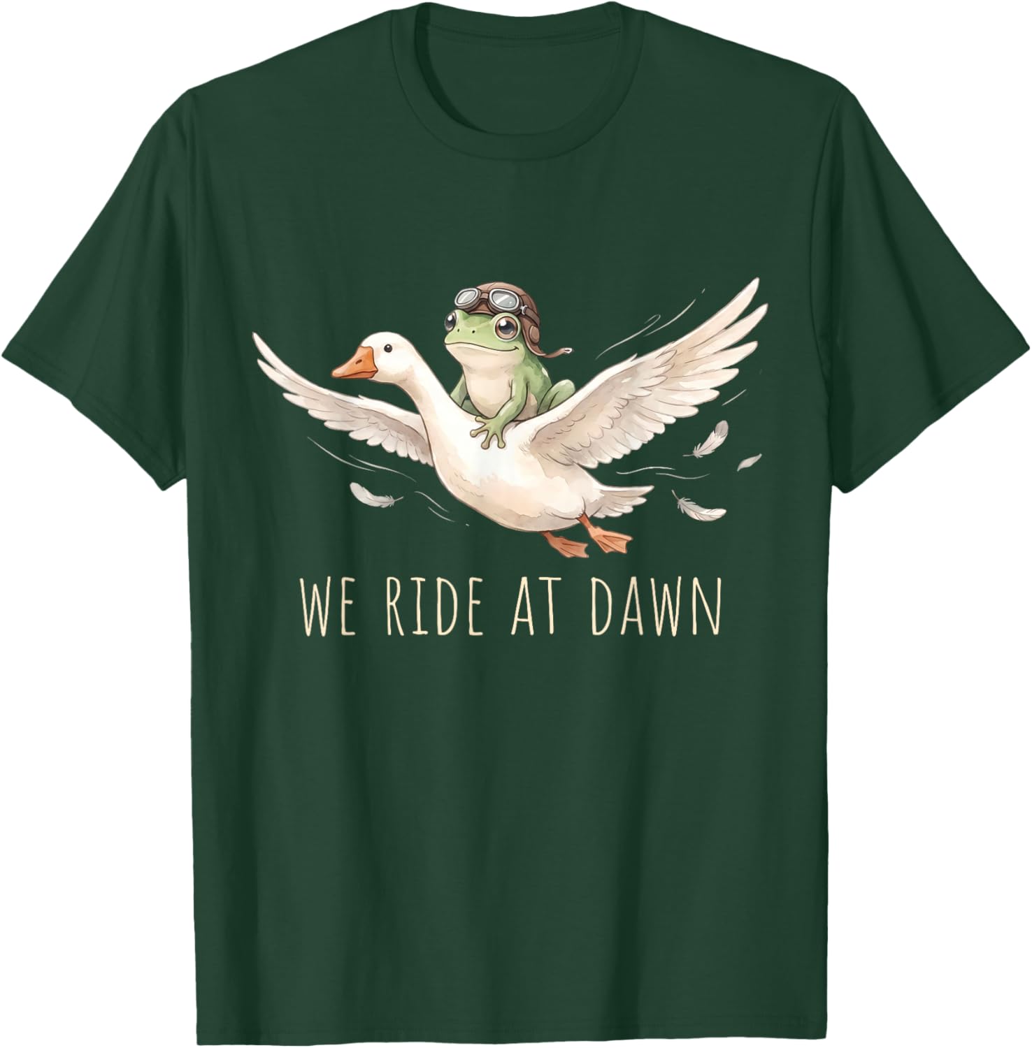 We Ride At Dawn Frog Riding Goose Chaotic Cool Funny Animal T-Shirt - T-Shirt | Forest