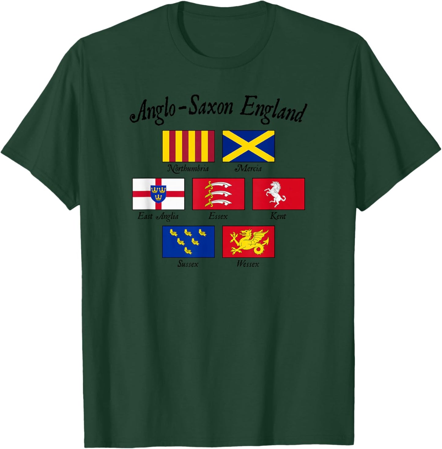 Anglo-Saxon Kingdoms of England Flag Black Lettering T-Shirt - T-Shirt | Forest