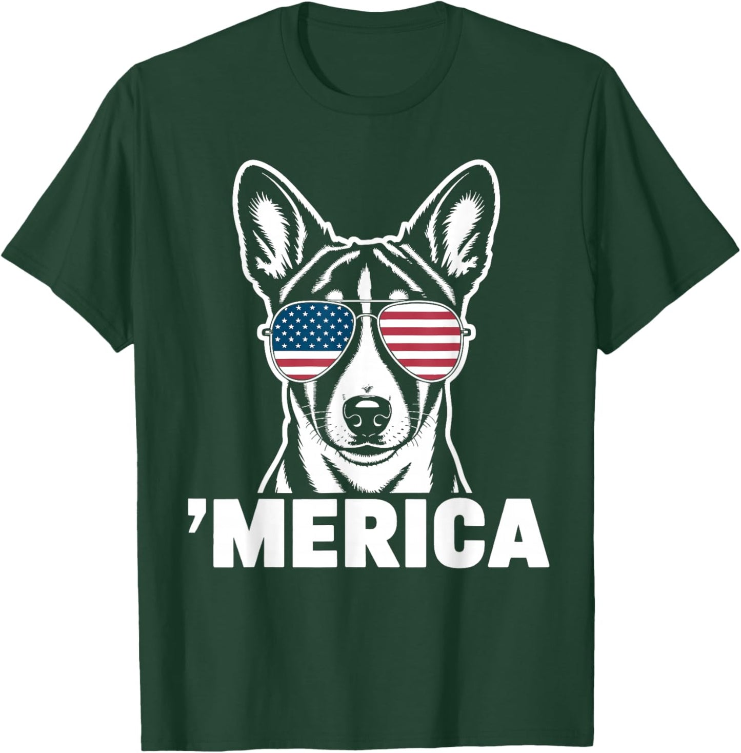 Patriotic USA American Flag 4th of July Basenji T-Shirt - T-Shirt | Forest