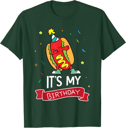 Its My Birthday Funny Hot Dog , Small, Black T-Shirt - T-Shirt | Forest