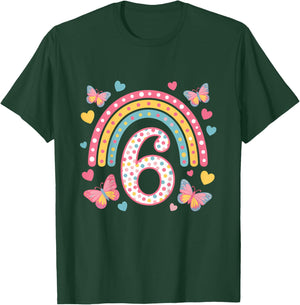 6. Geburtstag Regenbogen Schmetterlinge Herzen Geburtstags T-Shirt - T-Shirt | Forest