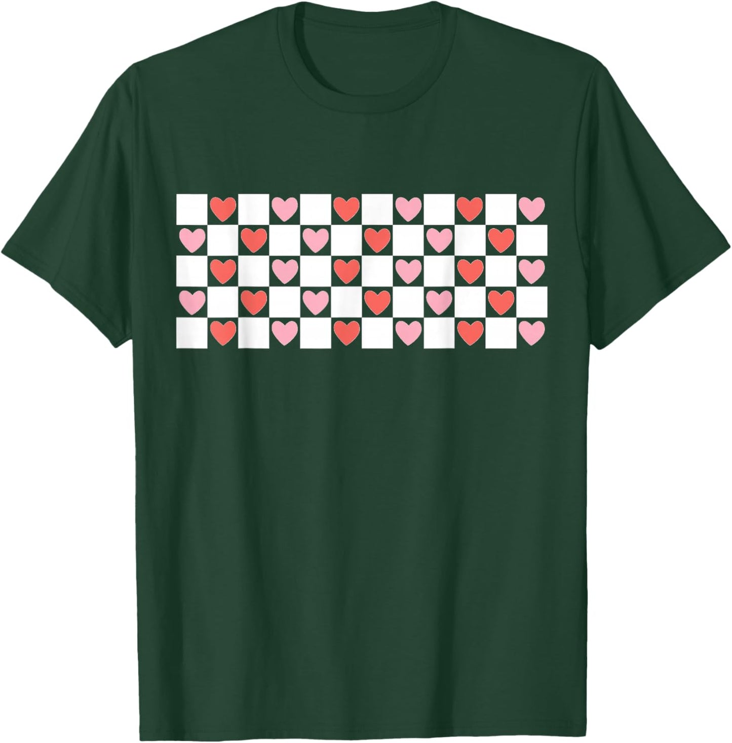 Retro Checkered Red and Pink Hearts Valentines Day T-Shirt - T-Shirt | Forest