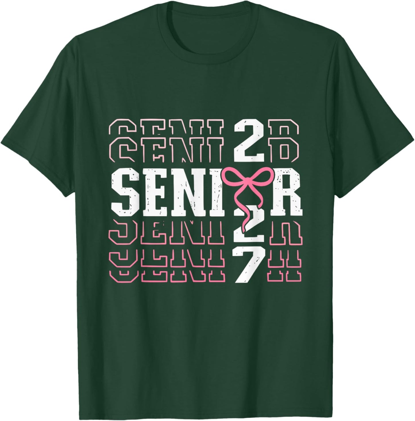 Senior 2027 Class of 2027 Coquette Bow Pink Girls T-Shirt - T-Shirt | Forest