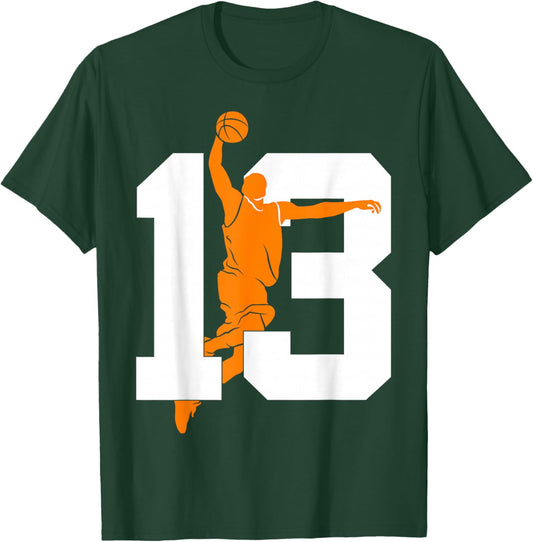 Number 13 Years Basketball 13th Birthday T-Shirt - T-Shirt | Forest