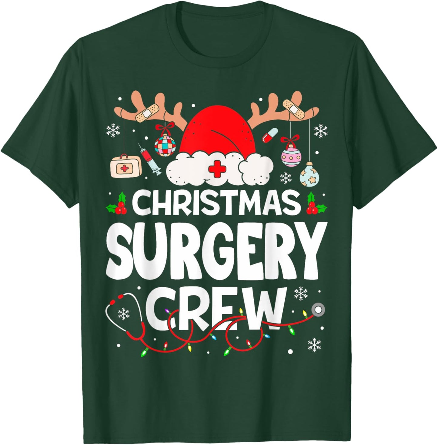Christmas Surgery Crew Reindeer Santa Surgical Nurse T-Shirt - T-Shirt | Forest