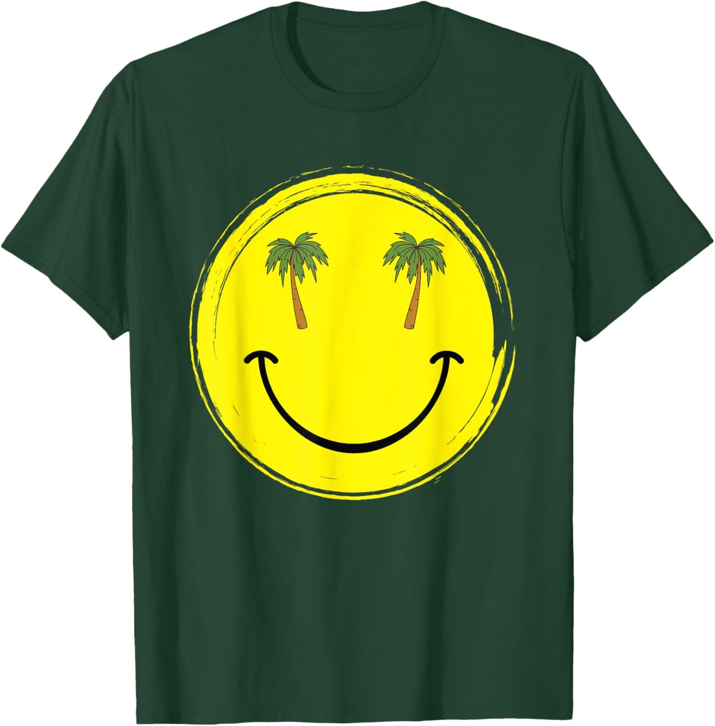 Happy smile face with coconut palm trees for beach lovers T-Shirt - T-Shirt | Forest