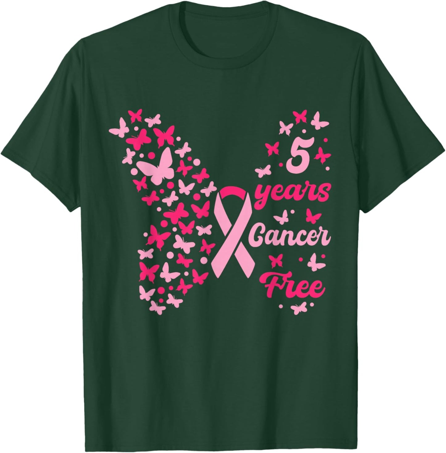5 Year Cancer Free Breast Cancer Awareness Butterfly Women T-Shirt - T-Shirt | Forest