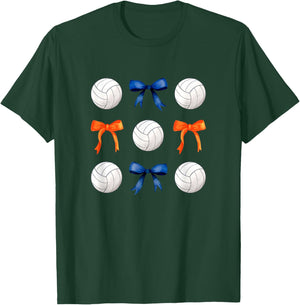 Volleyballs and Orange and Blue Bows Volleyball Team Player T-Shirt - T-Shirt | Forest