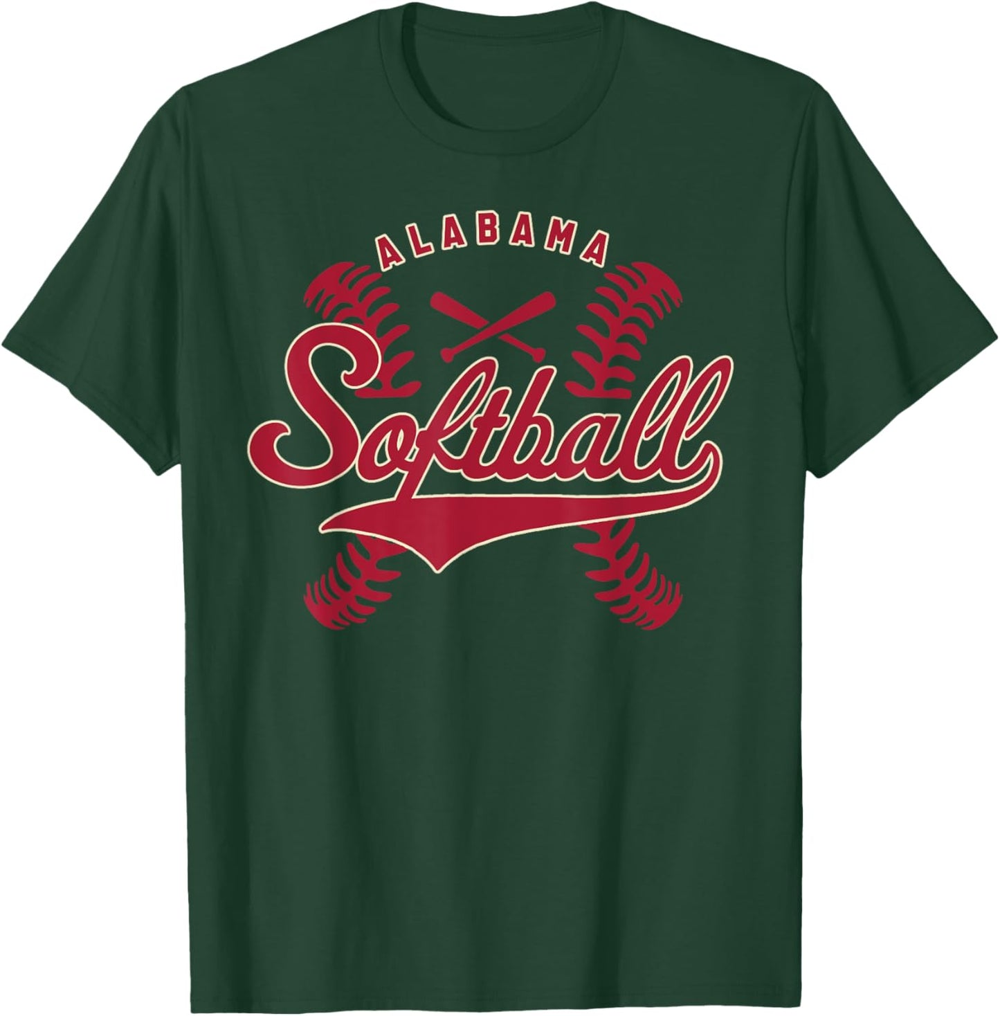 Alabama Softball Vintage Kids Team Retro Softball Fan T-Shirt - T-Shirt | Forest
