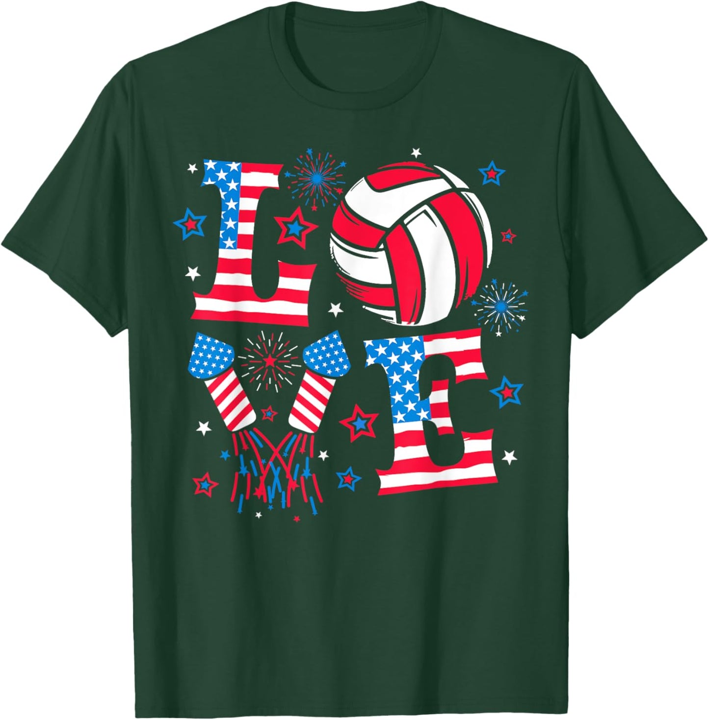 I Love Volleyball 4th July American Flag Patriotic Boys Girl T-Shirt - T-Shirt | Forest