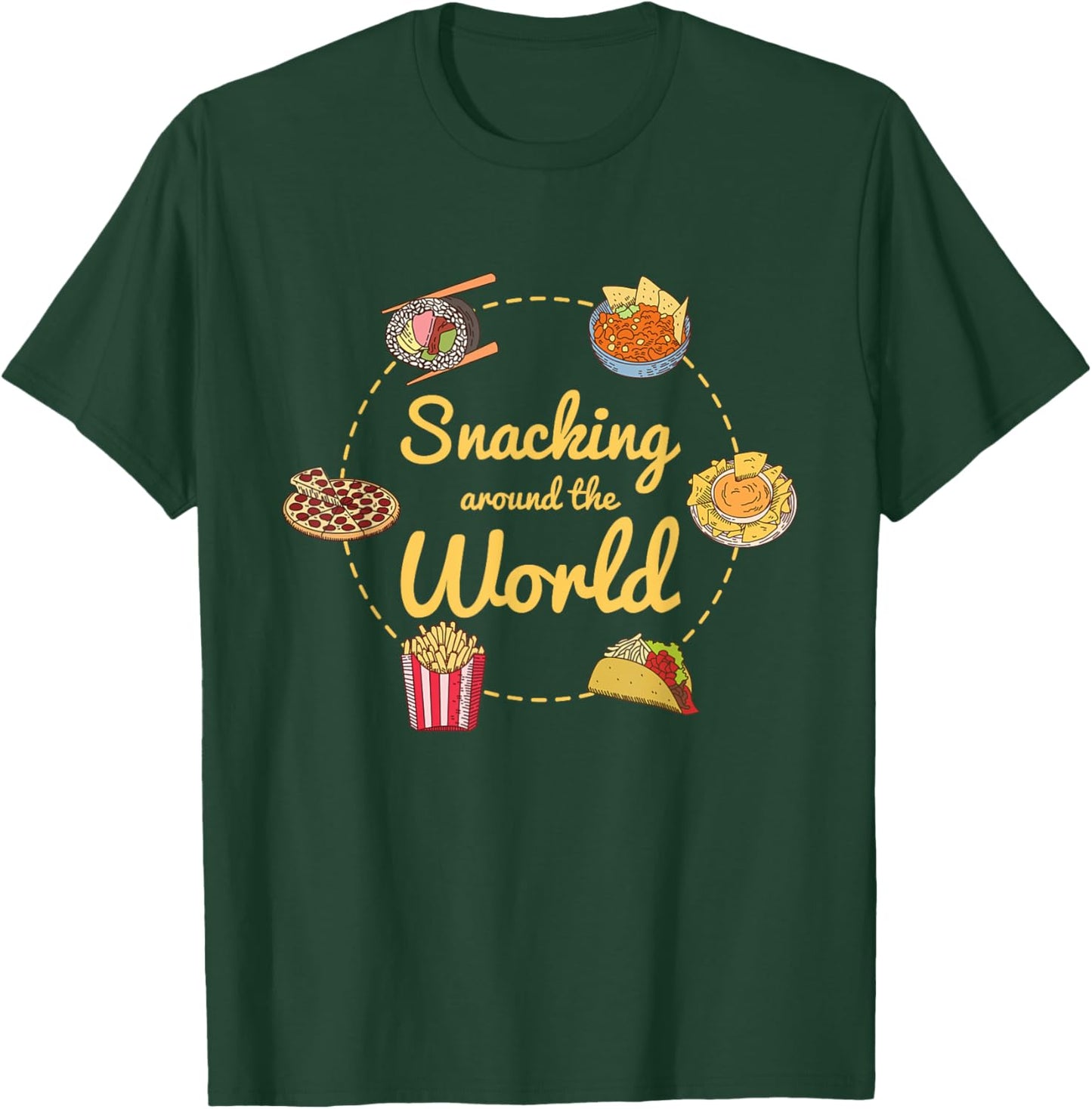International Travel Cuisine - Snacking Around The World T-Shirt - T-Shirt | Forest