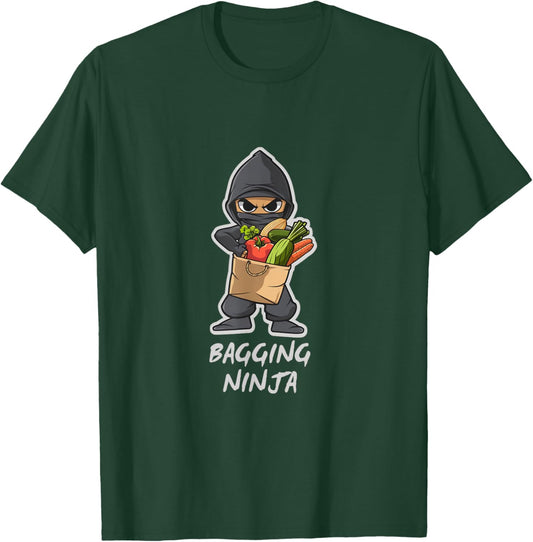 Funny Bag Packer Grocery Store Clerk Bagging Ninja T-Shirt - T-Shirt | Forest