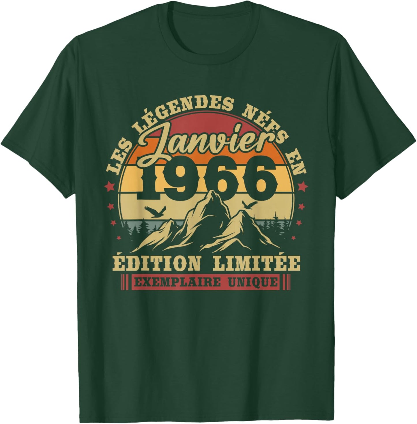 Vintage January 1966 Retro Birthday 60 Years Men Women T-Shirt - T-Shirt | Forest