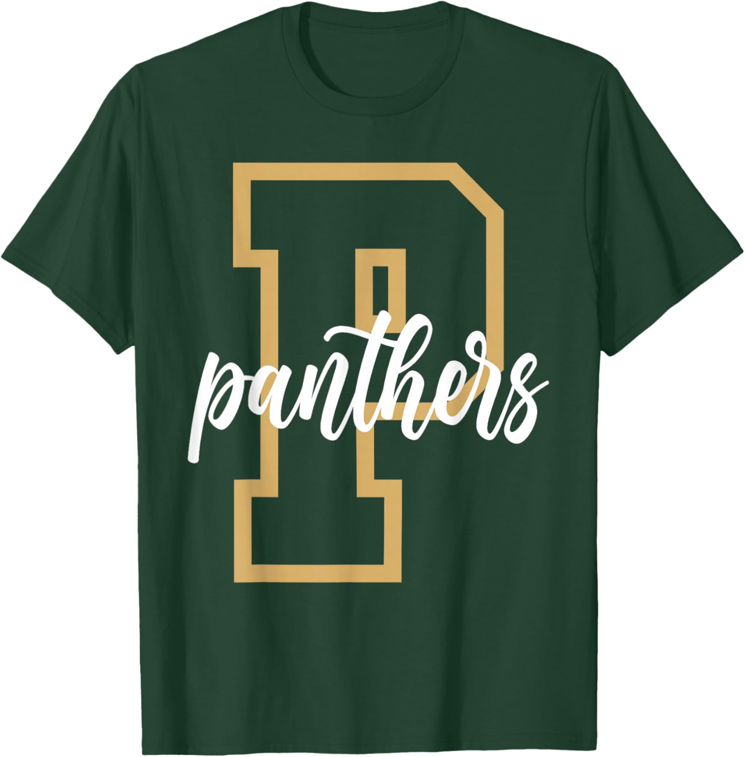Panthers Letter Gold Panther Pride School Spirit Game Day T-Shirt - T-Shirt | Forest