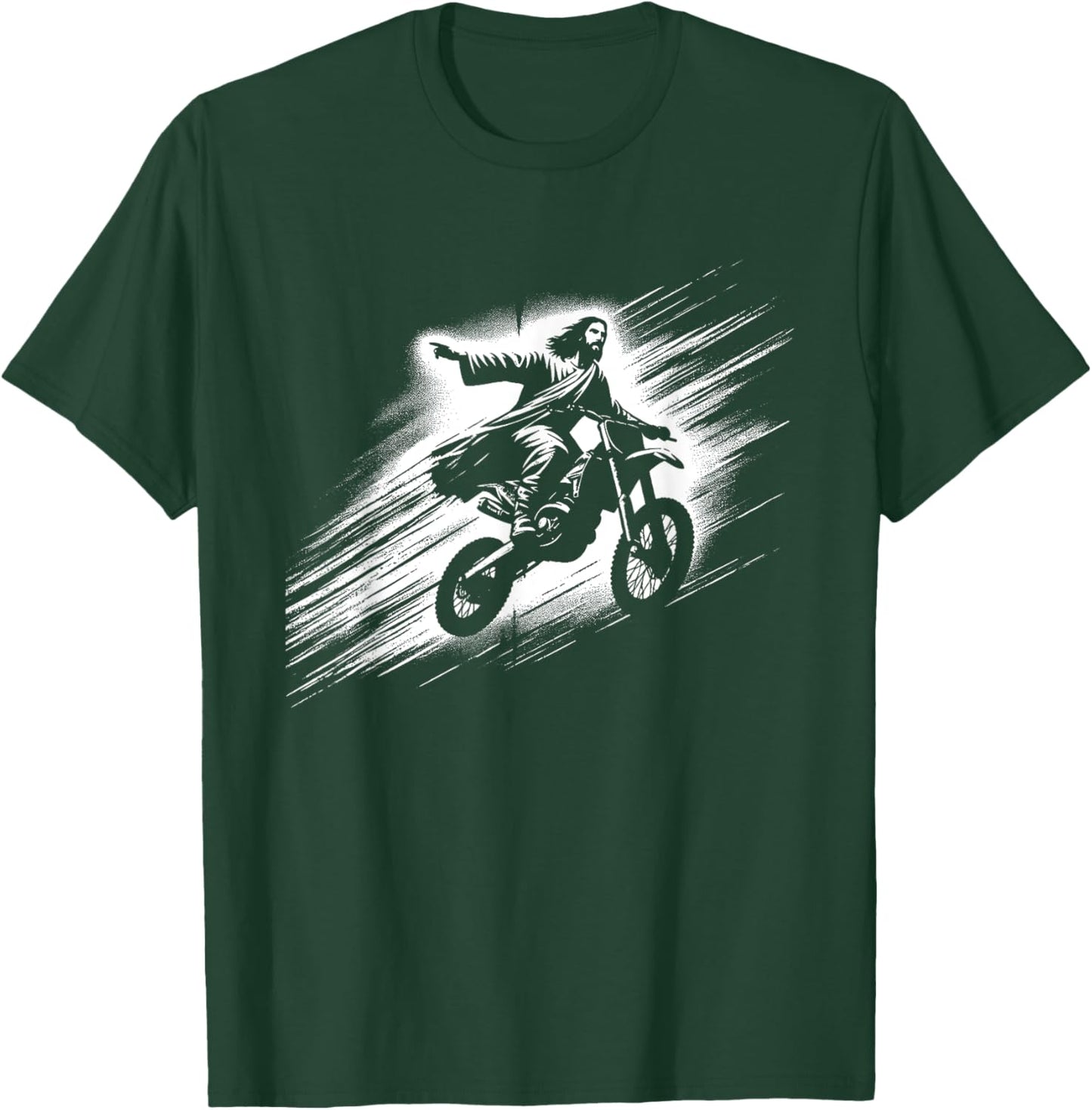 Jesus On Dirt Bike - Funny Christian Motorcycle Lover T-Shirt - T-Shirt | Forest