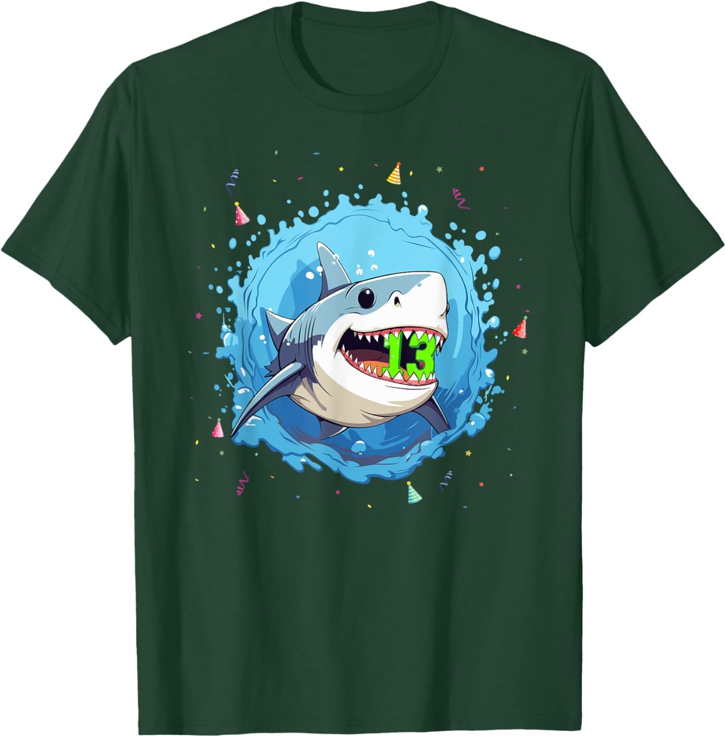 Sharks 13th Birthday Kids Shark Ocean 13 yrs Old Birthday T-Shirt - T-Shirt | Forest