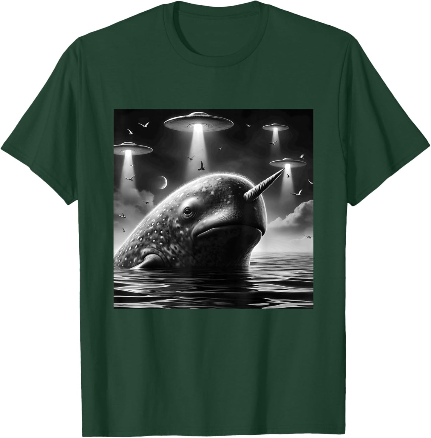 Narwhal Funny Graphic Selfie with UFOs Weird Aliens T-Shirt - T-Shirt | Forest