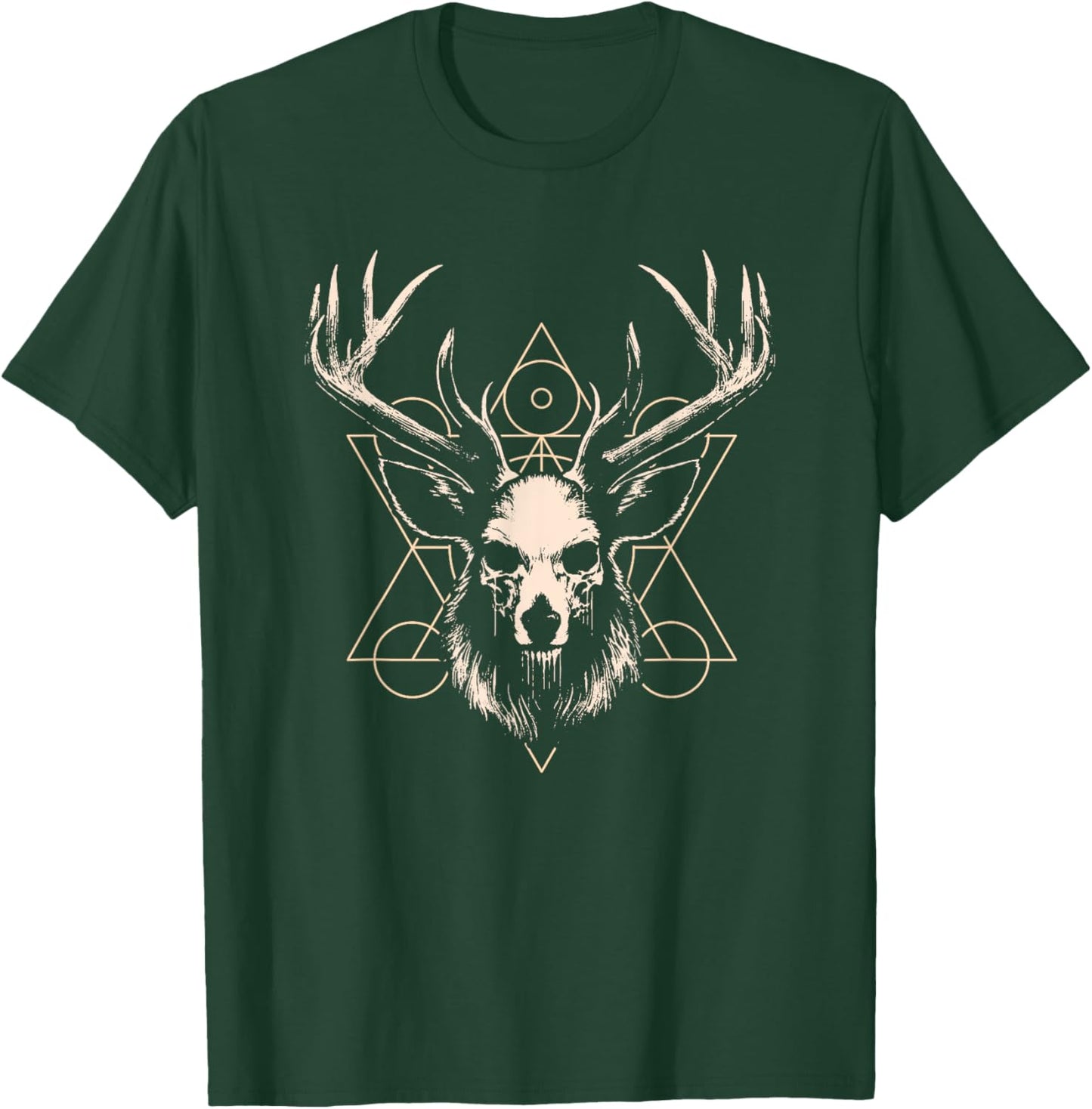 Unholy Deer Skull Design with Occult Symbols T-Shirt - T-Shirt | Forest