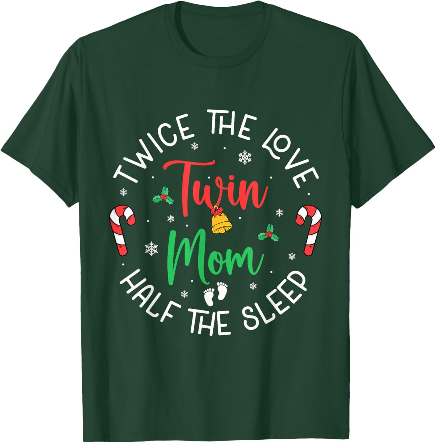 Twice The Love Twin Mom Pregnancy Expecting Christmas Party T-Shirt - T-Shirt | Forest
