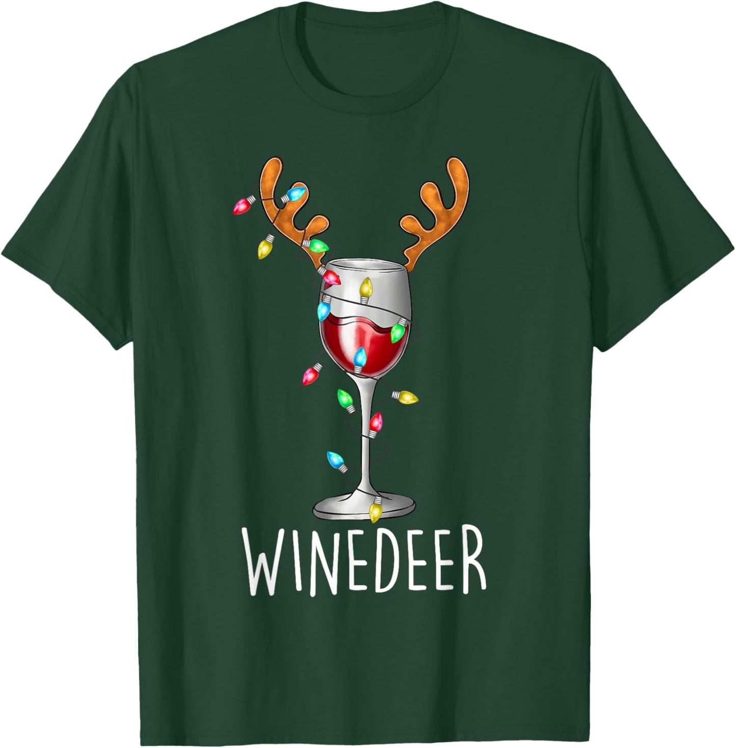 Winedeer Reinbeer Santa Hat Reindeer Couple Xmas Matching T-Shirt - T-Shirt | Forest
