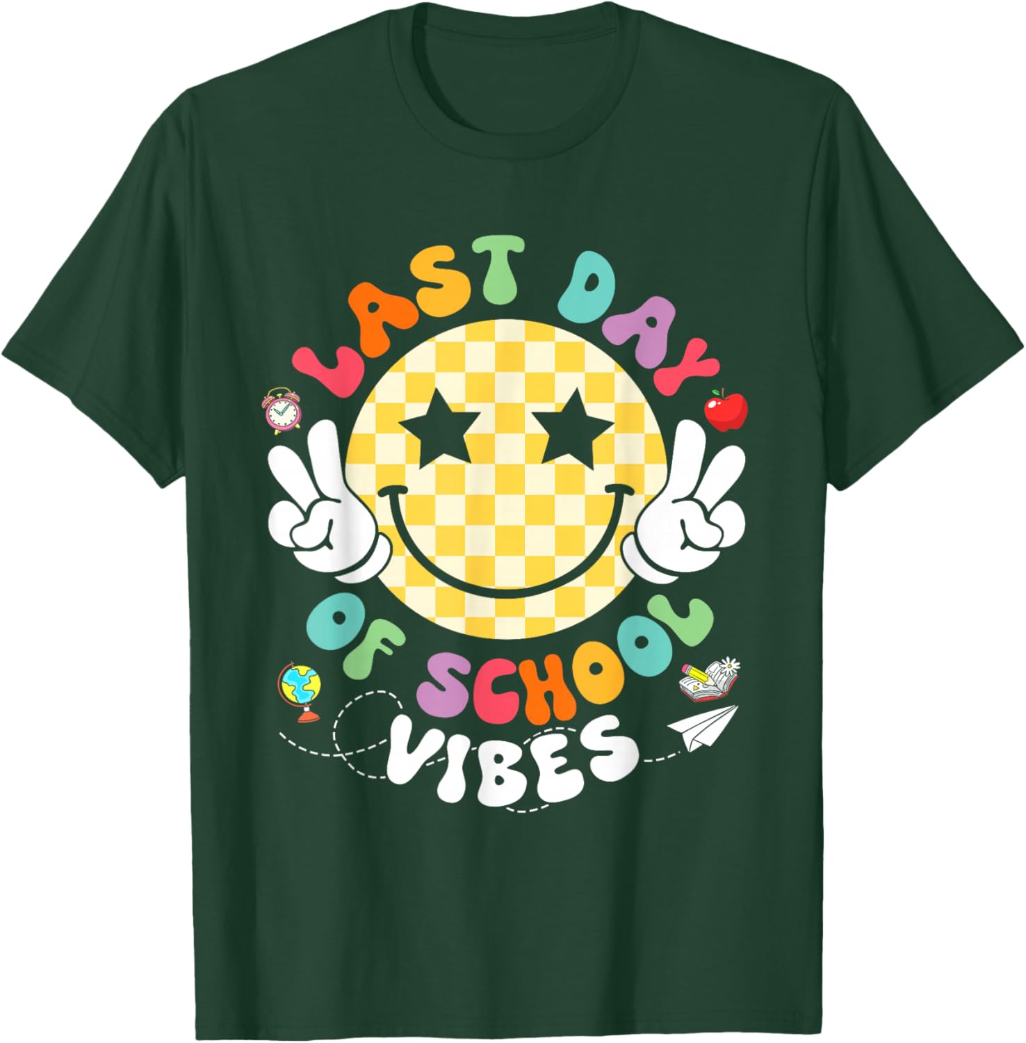 Groovy Last Day of School Vibes Smile Face Graduation Kids T-Shirt - T-Shirt | Forest