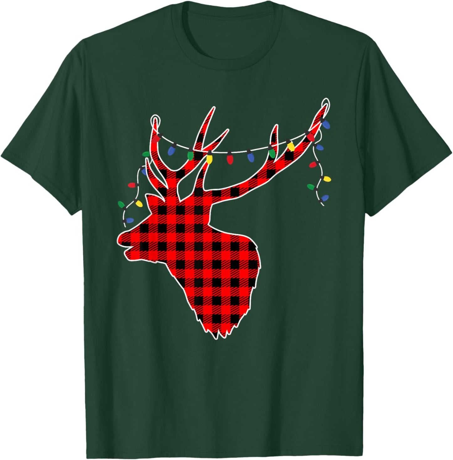 Red Black Christmas Buffalo Plaid Deer Women Men T-Shirt - T-Shirt | Forest