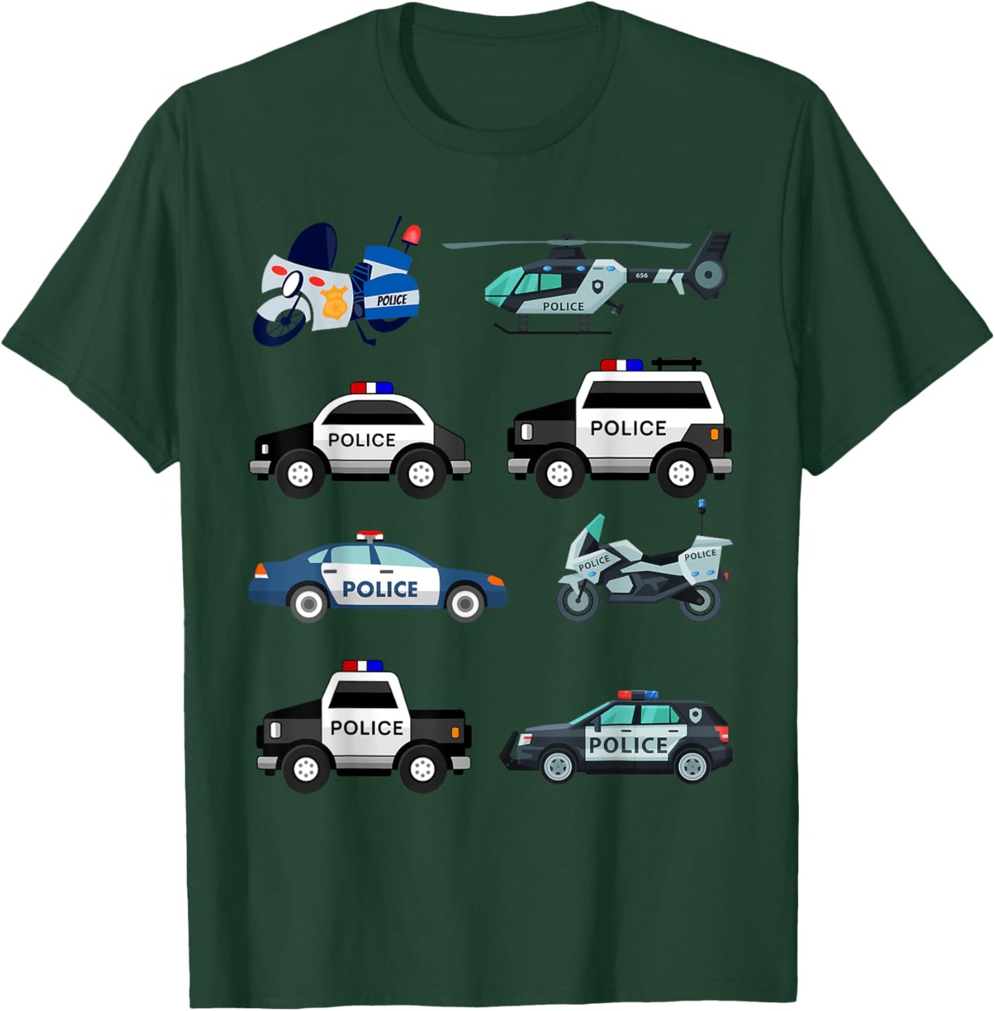 Police Vehicles for Kids Men Women Cop Cars Boys Toddler T-Shirt - T-Shirt | Forest