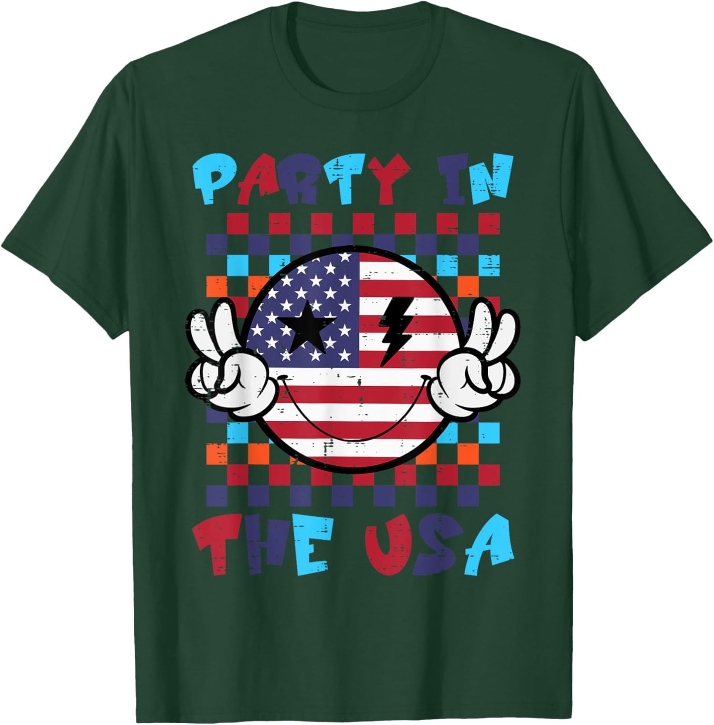 4th July Smile Peace Party USA Retro Patriot Men Women Kids T-Shirt - T-Shirt | Forest