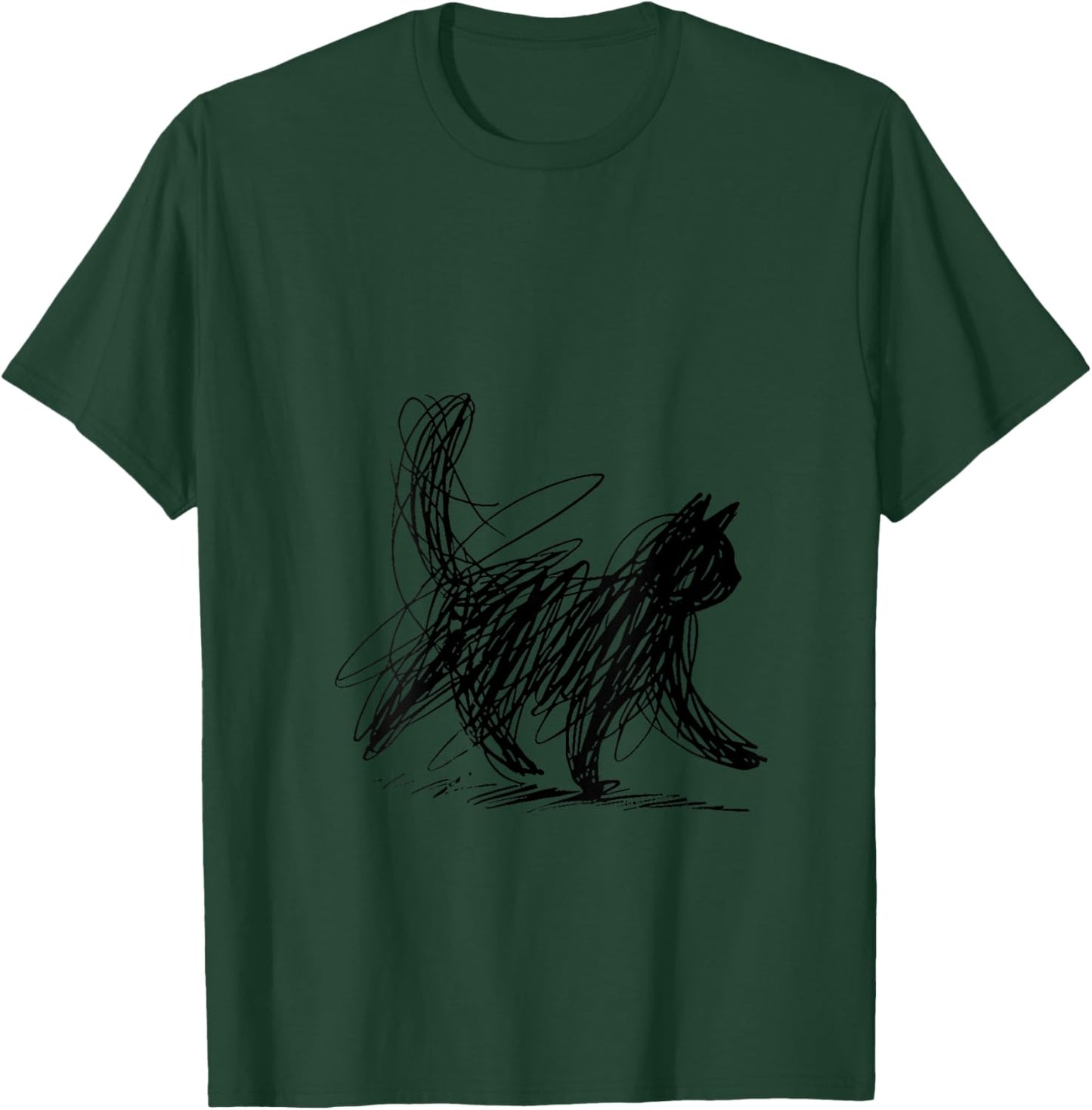 Women's Scribble Cat Abstract Sketch Minimalist Cat Art V-Neck T-Shirt - T-Shirt | Forest