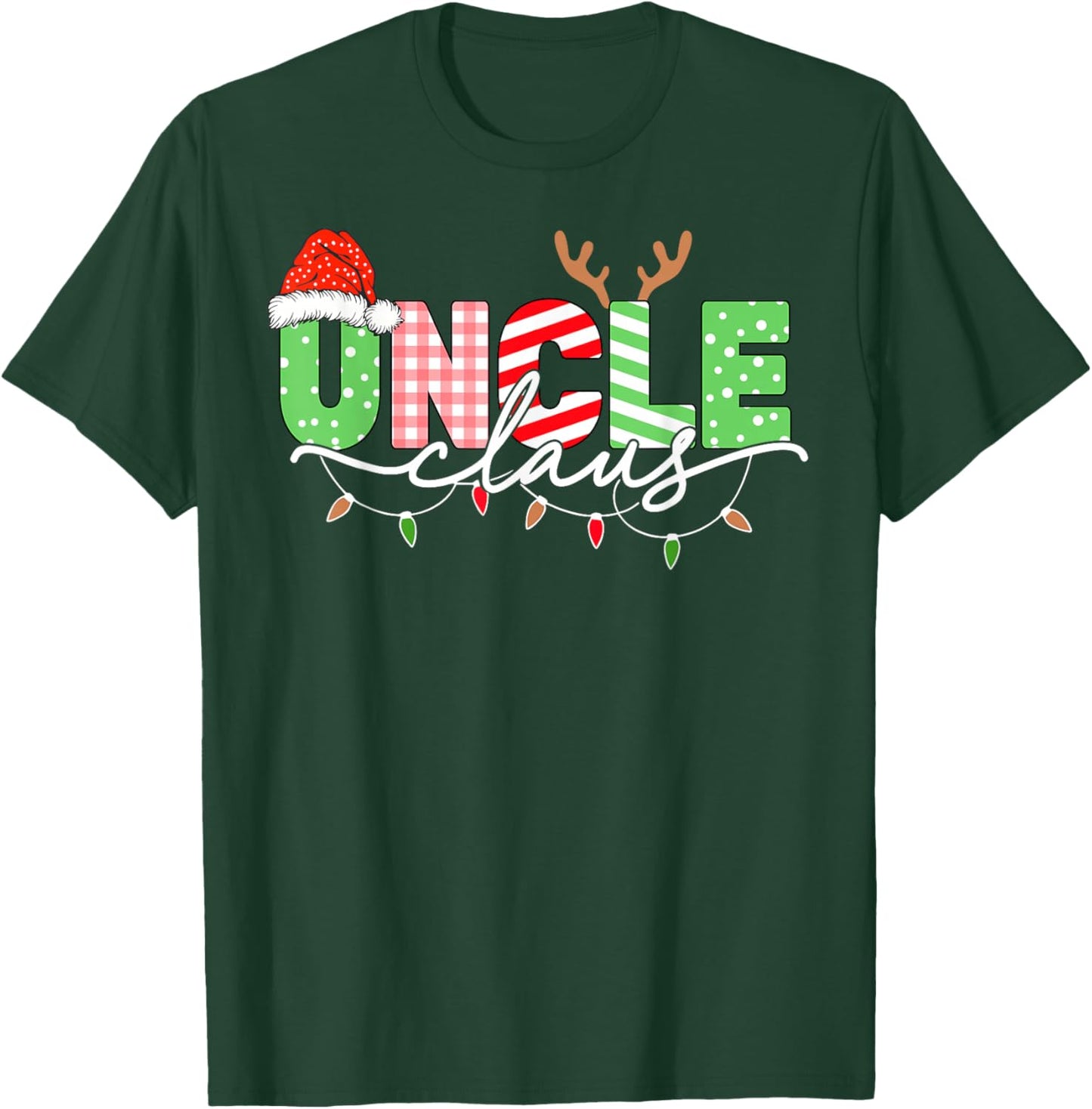 Uncle Claus Christmas Lights Santa Hat Family Matching T-Shirt - T-Shirt | Forest