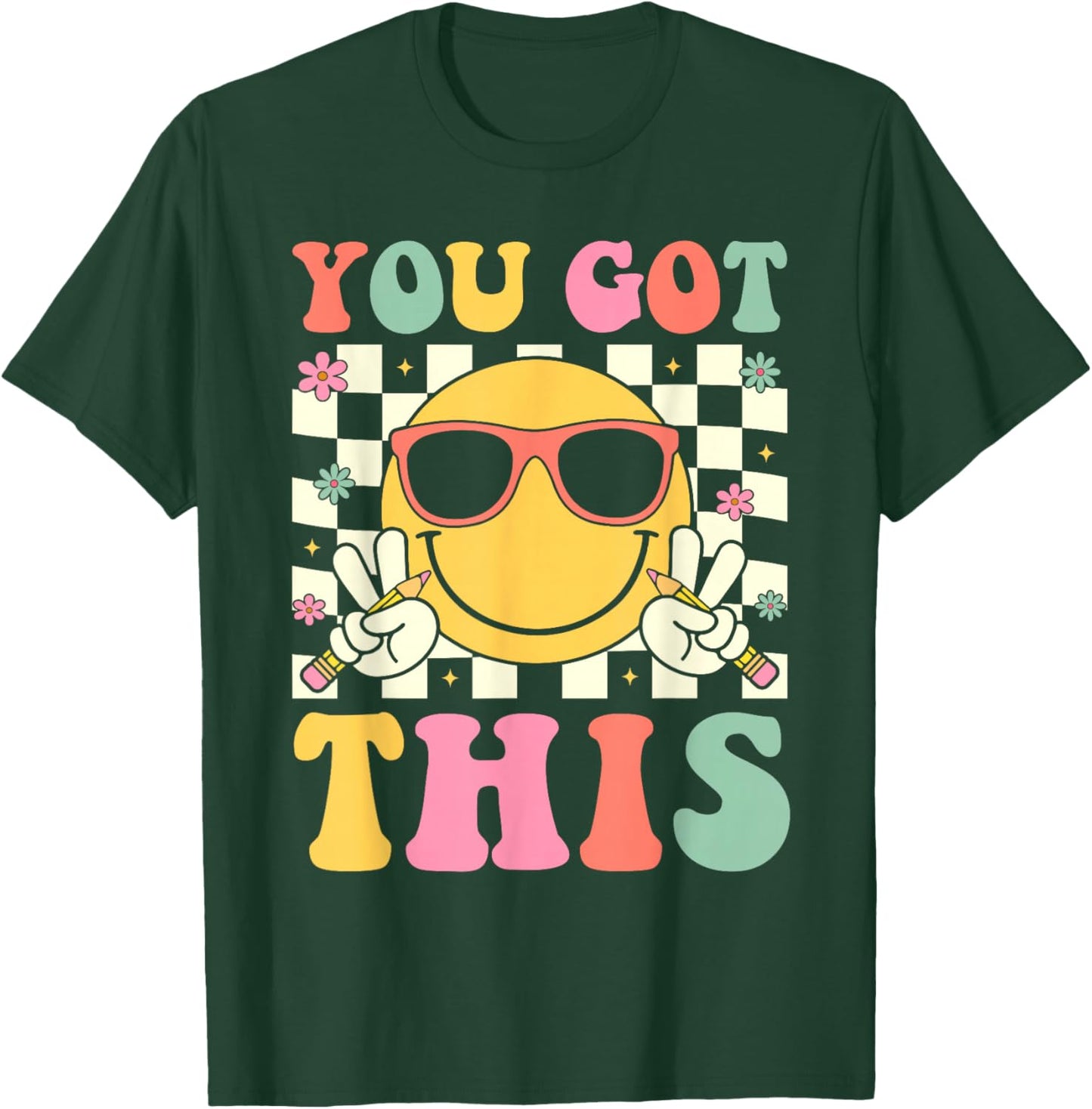 Groovy You Got This Smile Face Testing Day Teacher T-Shirt - T-Shirt | Forest