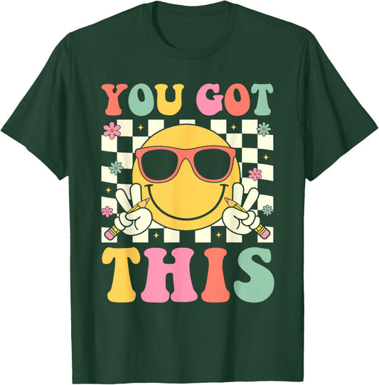 Groovy You Got This Smile Face Testing Day Teacher T-Shirt - T-Shirt | Forest