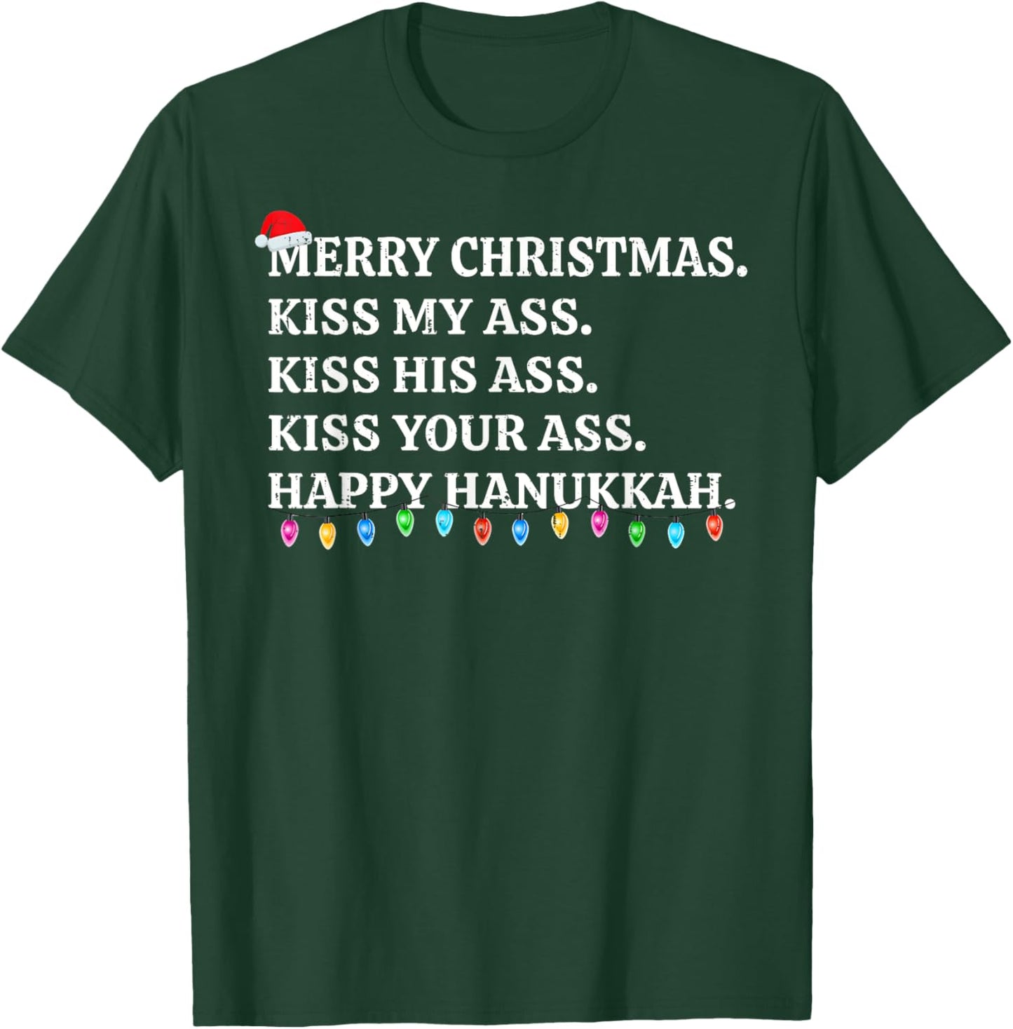 Merry Christmas Funny Kiss My Ass Xmas Men & Women -Adults Black Small Modern Short Sleeve Winter T-Shirt - T-Shirt | Forest