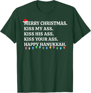 Merry Christmas Funny Kiss My Ass Xmas Men & Women -Adults Black Small Modern Short Sleeve Winter T-Shirt - T-Shirt | Forest