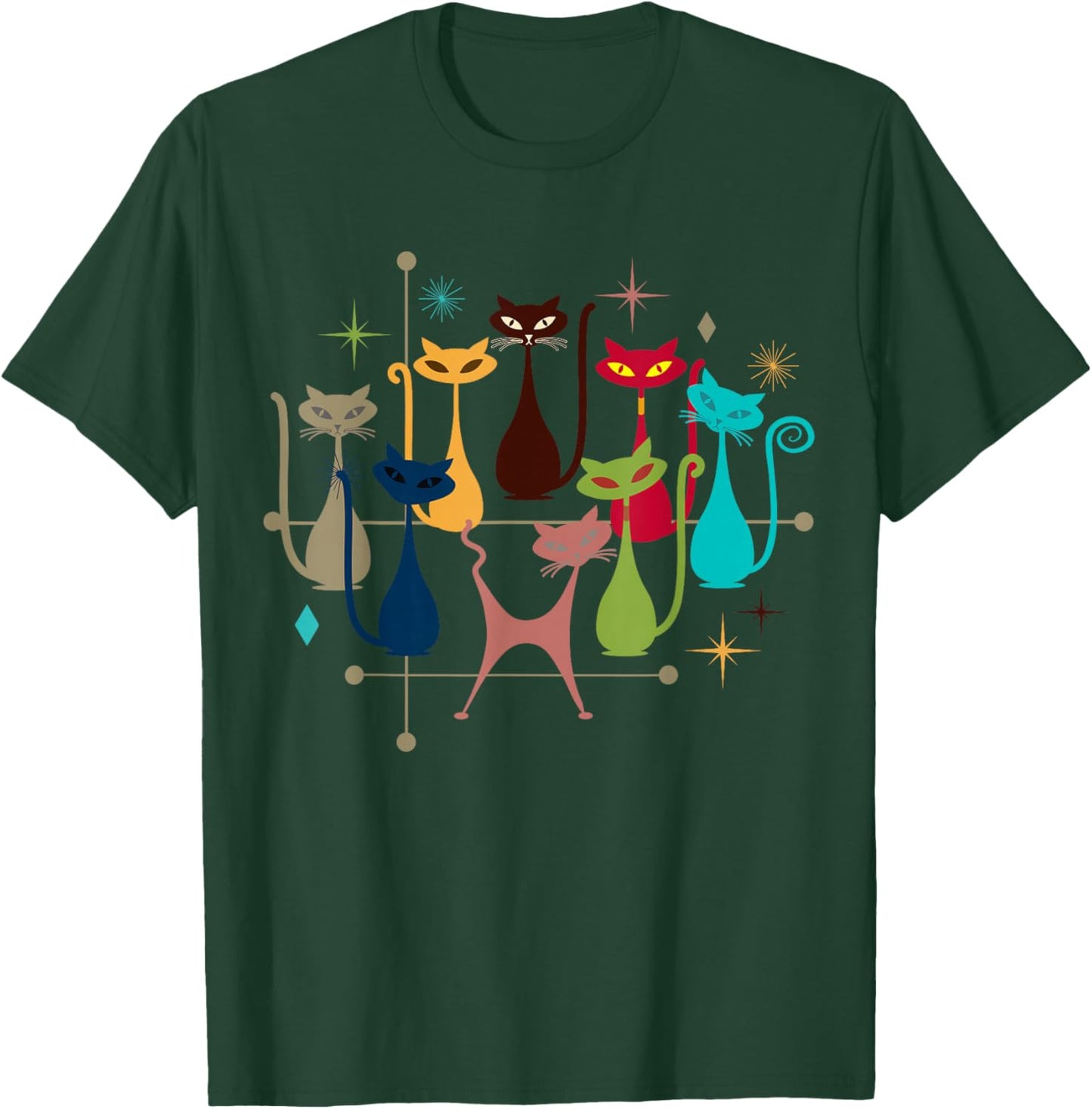 Retro Vintage Modern Look Cats 50s 60s Style Mid-Century T-Shirt - T-Shirt | Forest