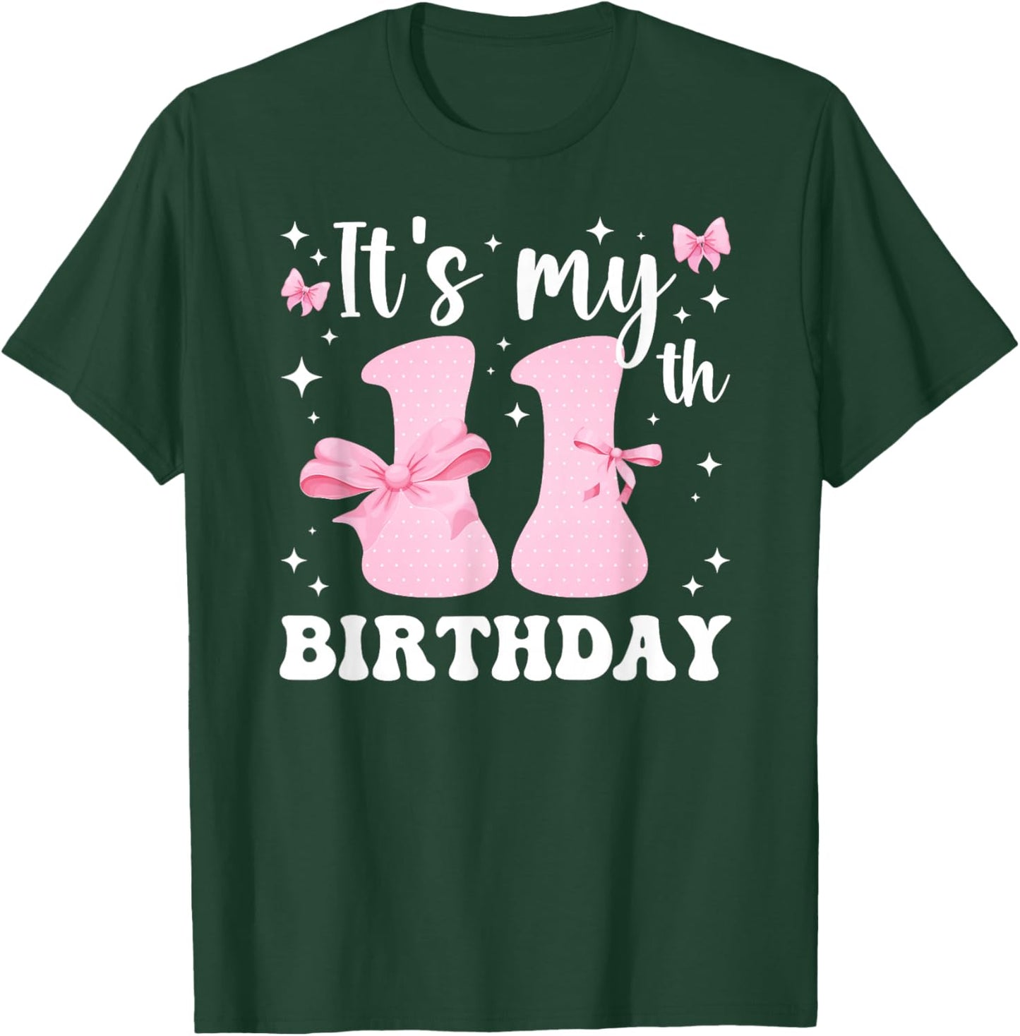 11th Coquette Themed Birthday Eleven Year Old Girl Bow T-Shirt - T-Shirt | Forest