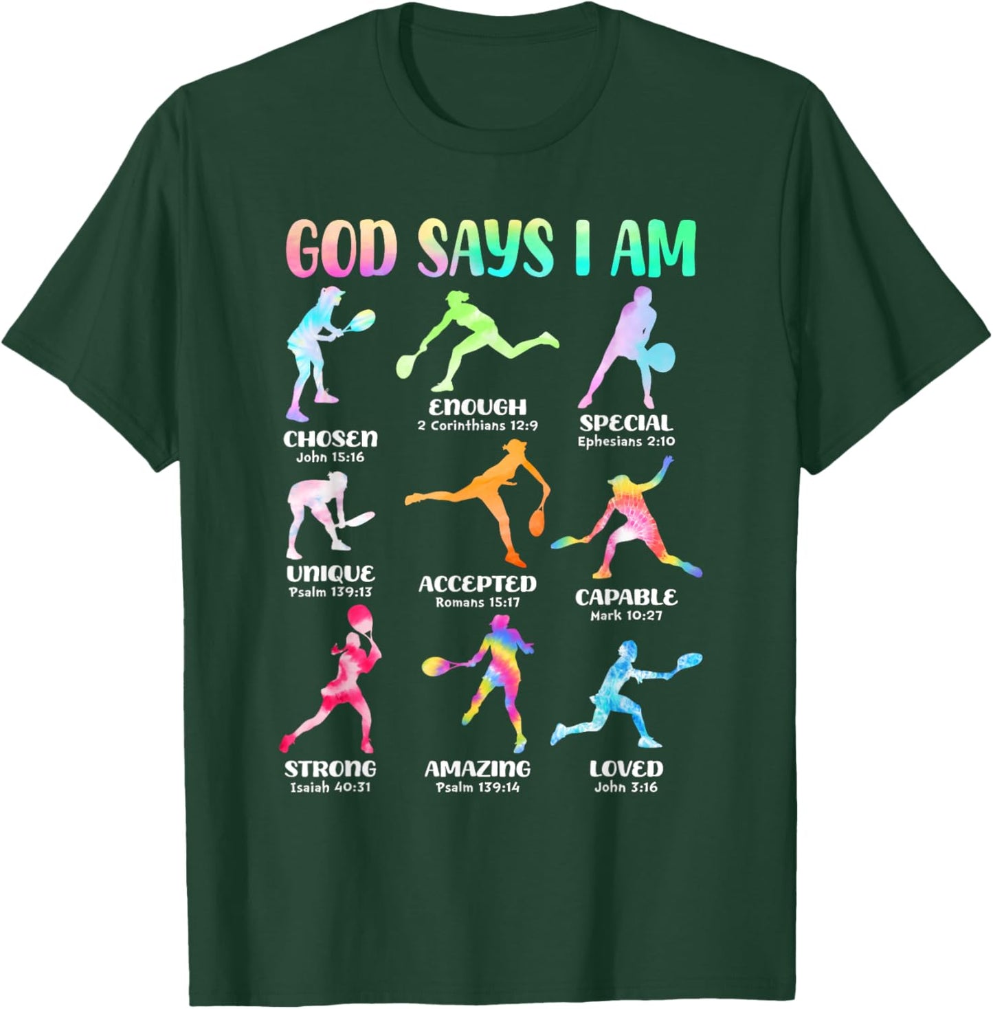 God Says I Am Christian Girls Teens Kids Tennis Tie Dye T-Shirt - T-Shirt | Forest