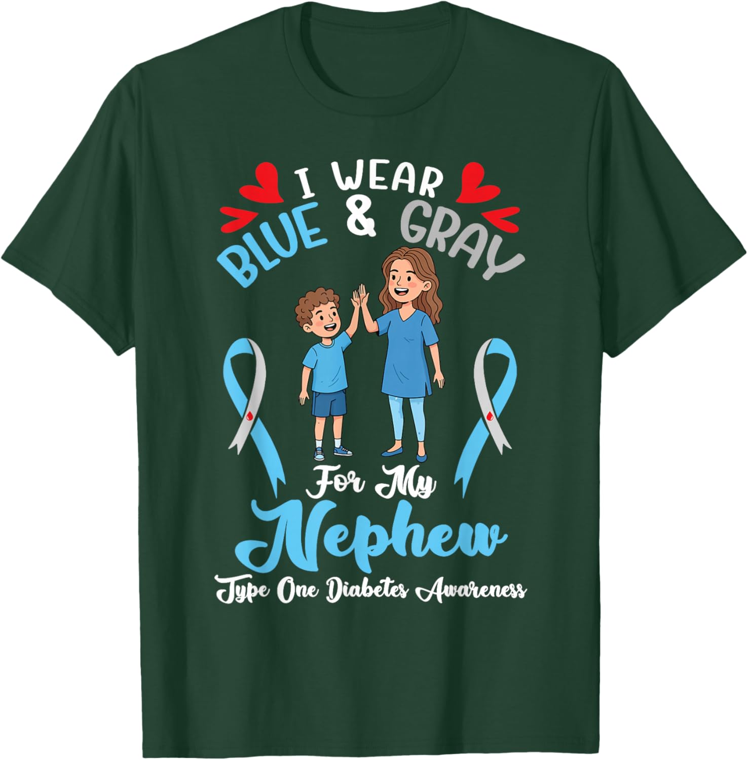 I Wear Blue and Gray for My Nephew Diabetes Awareness Aunt T-Shirt - T-Shirt | Forest