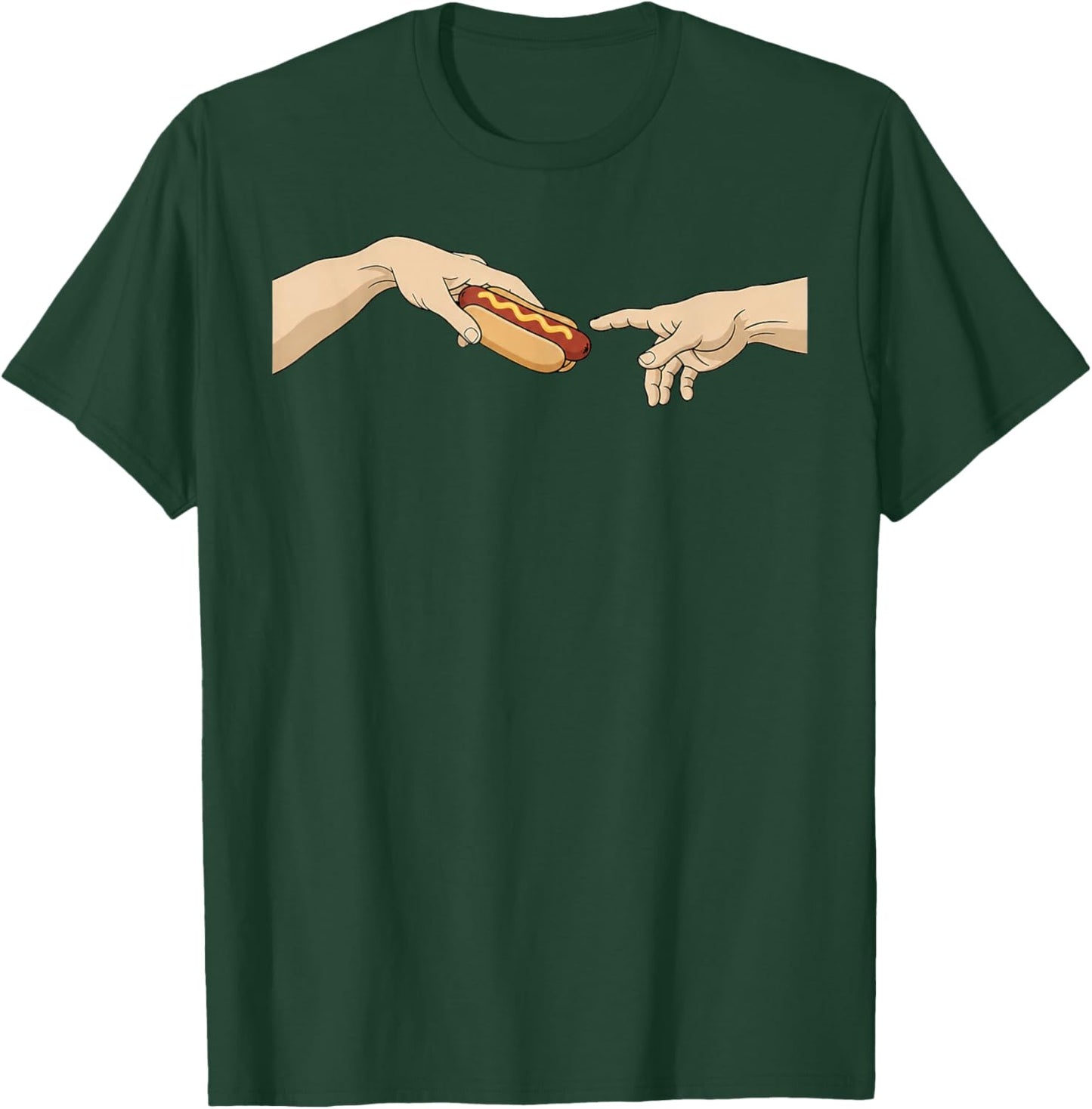 Divine Dog Funny Hotdog Creation of Adam Parody Art T-Shirt - T-Shirt | Forest