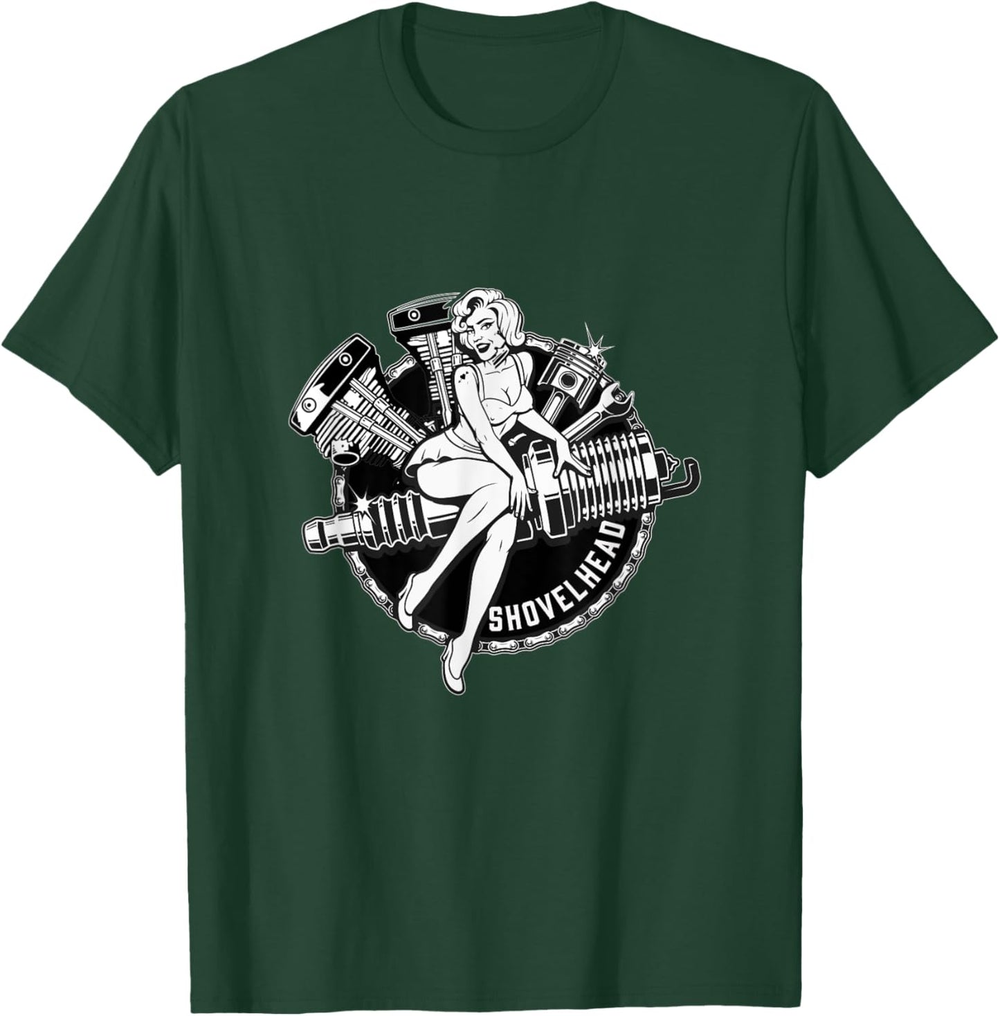 Vintage HD Motorcycle VTwin ShovelHead Engine Pin Up Retro T-Shirt - T-Shirt | Forest