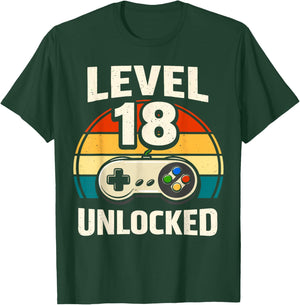 18th Birthday Level 18 Unlocked Gamer Gaming 18 Birthday T-Shirt - T-Shirt | Forest